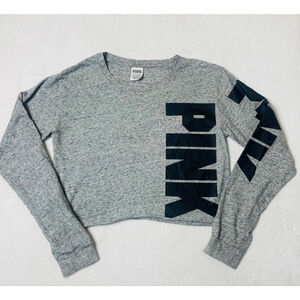 Women's PINK Victoria's Secret Long Awaited Sleeve cropped Tee XS Gray Black